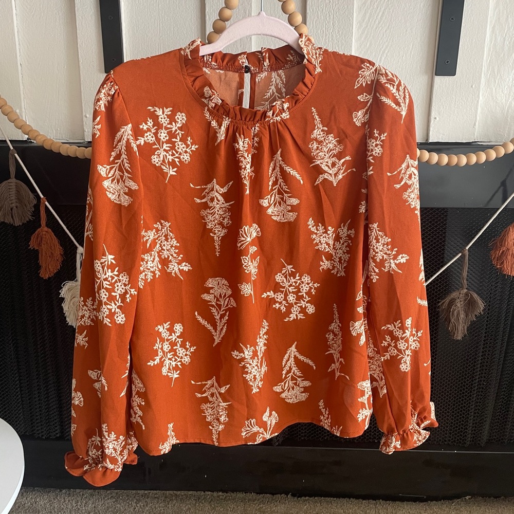 Floral Burnt Orange Blouse - Size M